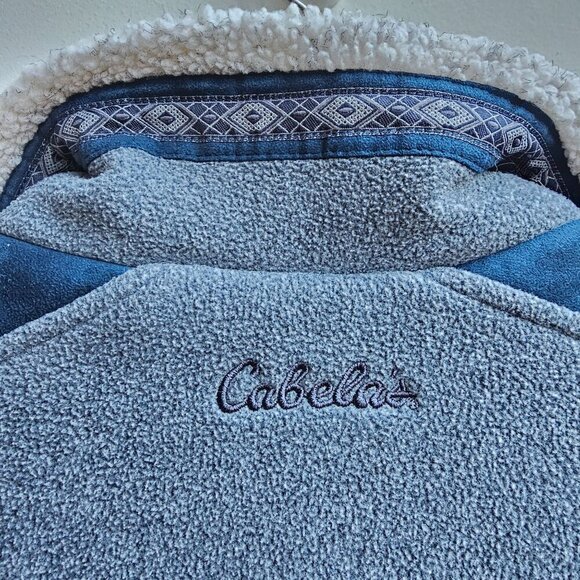 Cabelas Sherpa Fleece Jacket Gray & Blue Lined Full Zip Jacket Barn Coat, Large - Picture 6 of 11